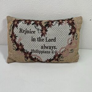 Vintage Tapestry Throw Pillow Bible Verse Rejoice in The Lord Phillipians 4:4